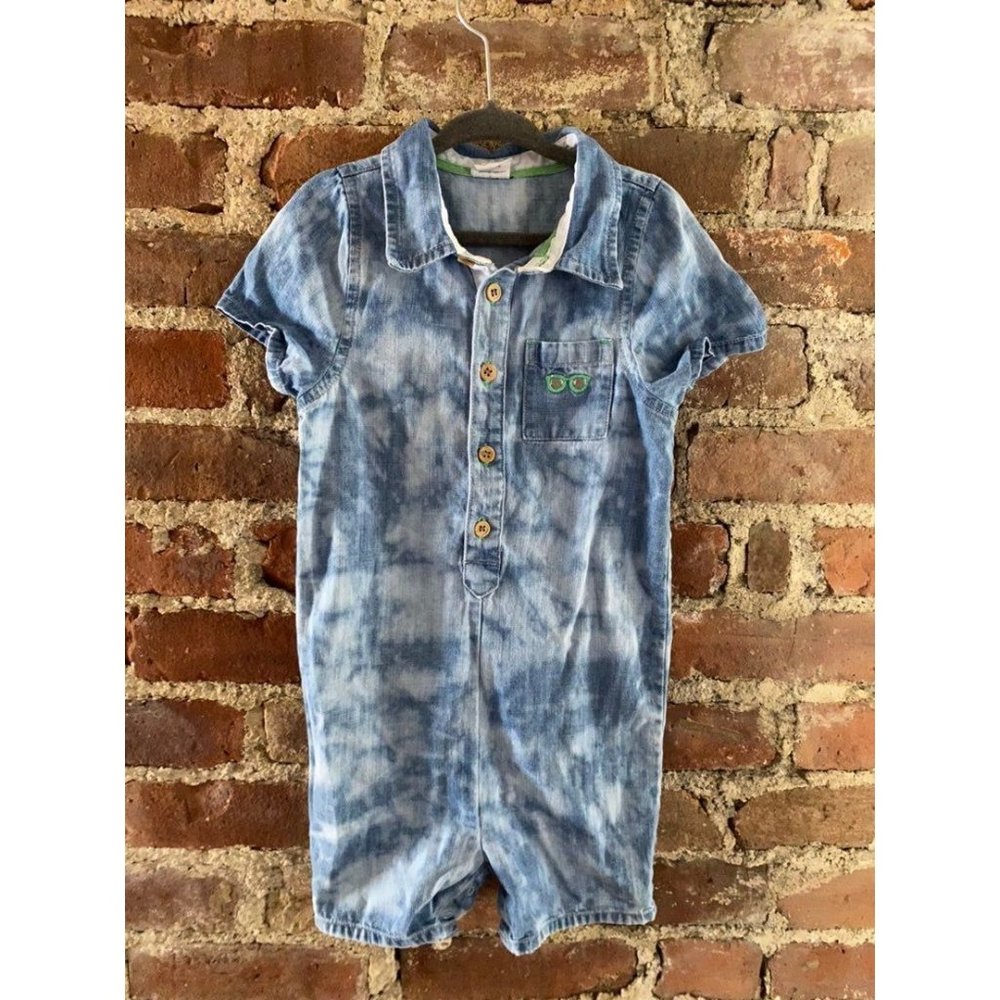 Egg Baby Blue Acid Wash Chambray Jumpsuit 24M